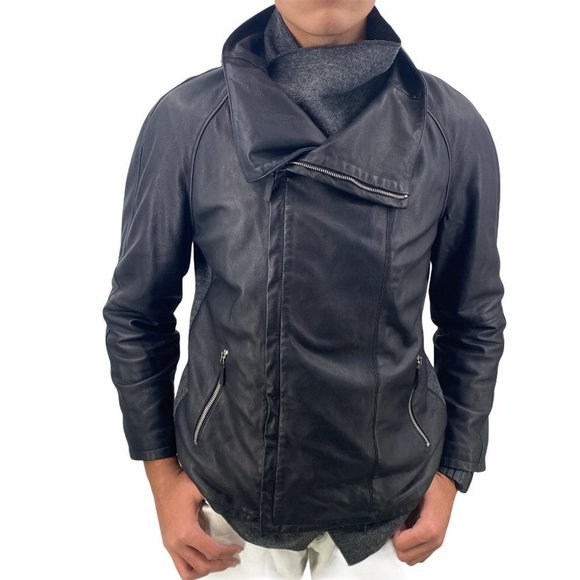Emporio Armani Lamb Leather Combo Layered Jacket IT 56 US 46 - Picture 6 of 16